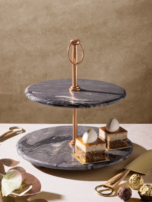 Gauri Kohli Heavenly Brown Onyx Two-tier Cake Stand In Brown