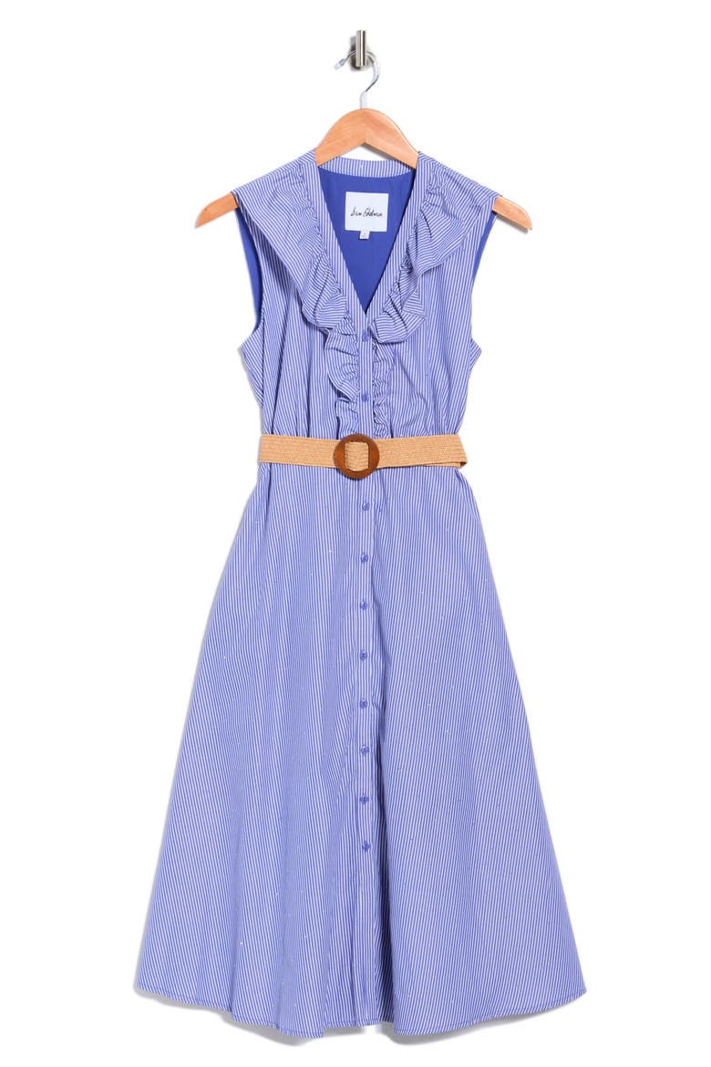 Stripe Rhinestone Detail Sleeveless Cotton Shirtdress, Alternate, color, COBALT
