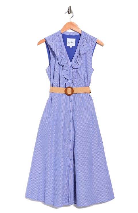 Stripe Rhinestone Detail Sleeveless Cotton Shirtdress