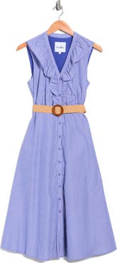 Sam Edelman Stripe Rhinestone Detail Sleeveless Cotton Shirtdress