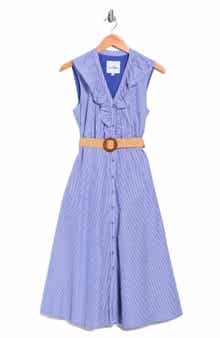 Sam Edelman Stripe Rhinestone Detail Sleeveless Cotton Shirtdress
