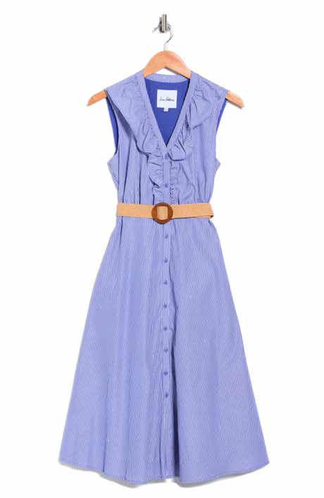 Sam Edelman Stripe Rhinestone Detail Sleeveless Cotton Shirtdress