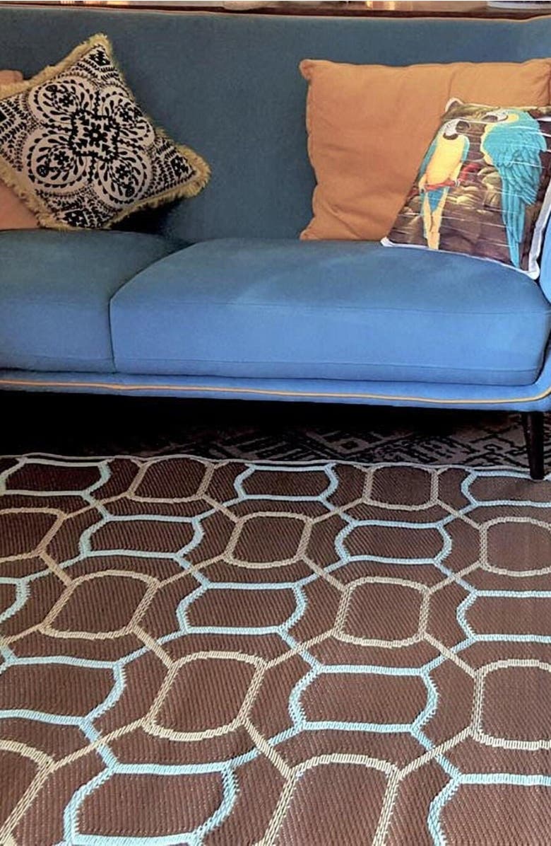 Mad Mats Oblong Brick Brown Sky, Alternate, color, Dark Brown And Aqua