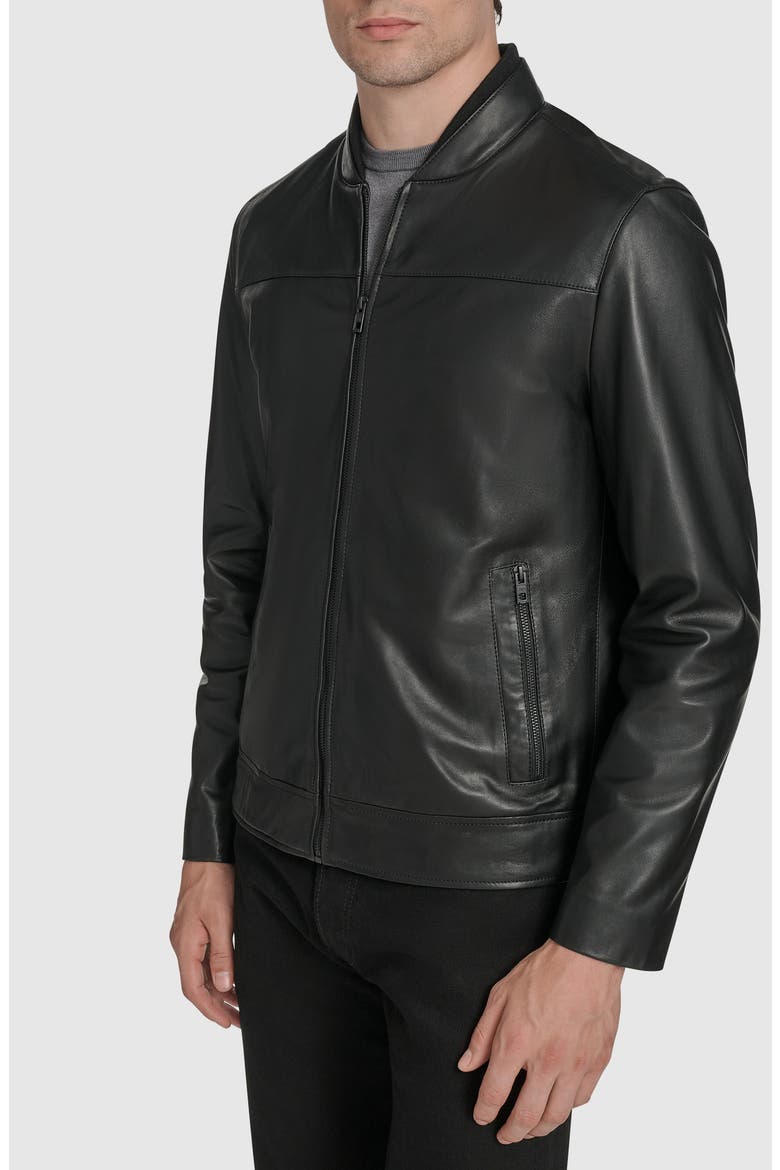 Fine Grain Lambskin Leather Bomber Jacket, Alternate, color, BLACK