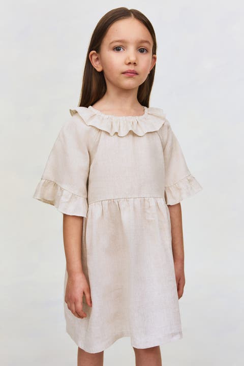 Frill-collared Linen Dress