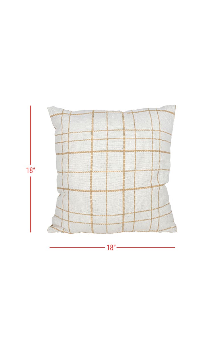 Foreside Home and Garden Handwoven Modern Plaid Pillow, 18" x 18" Tan Cotton With Polyester Fill, Alternate, color, Beige