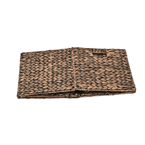 Happimess Bryce Classic Farmhouse Handwoven Hyacinth Collapsible Storage Cube Baskets With Handles, In Brown