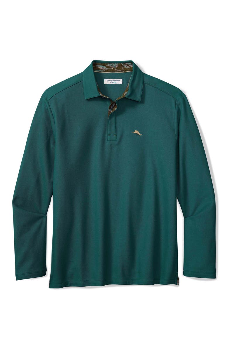 Vintage Vines Long Sleeve Five O'Clock IslandZone® Piqué Polo, Main, color, DEEP SEA TEAL