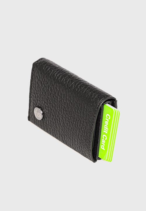 Furniq Uk Genuine Leather Venous Pattern Trifold Card Holder In Black