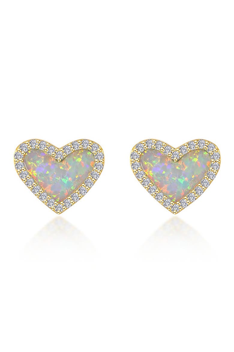 Simulated Opal & Simulated Diamond Heart Stud Earrings, Main, color, WHITE