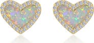 Lafonn Simulated Opal & Simulated Diamond Heart Stud Earrings