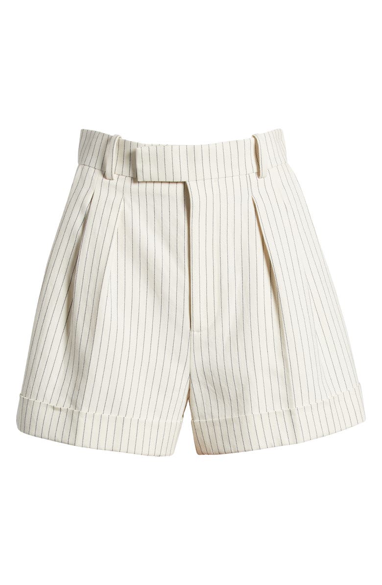 FRAME Pleated Wide Cuff Cotton & Linen Shorts, Alternate, color, Cream Multi