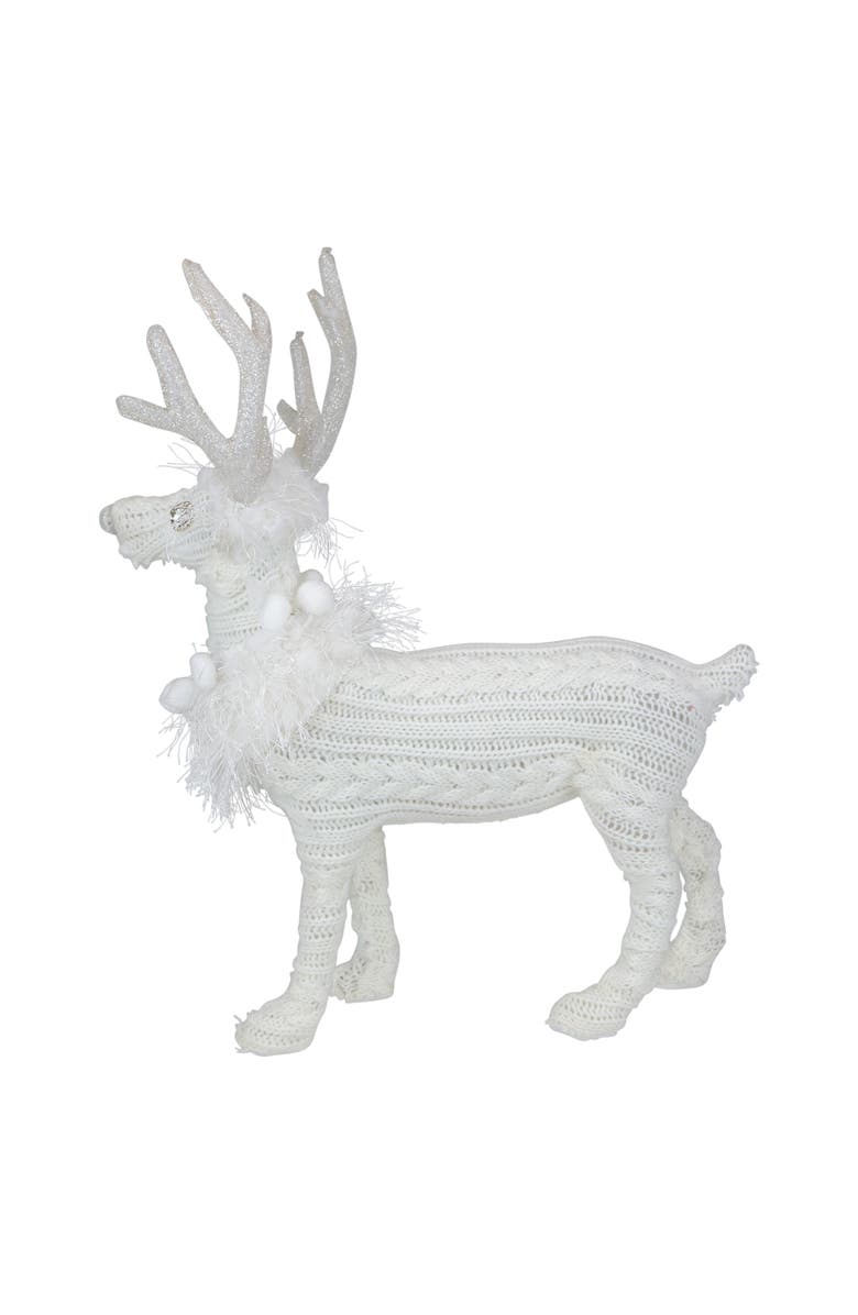 Northlight Cable Knit Sweater Standing Reindeer Christmas Figure - 13.5" - White, Alternate, color, White