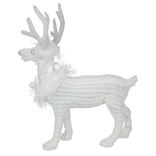 Northlight Cable Knit Sweater Standing Reindeer Christmas Figure In White