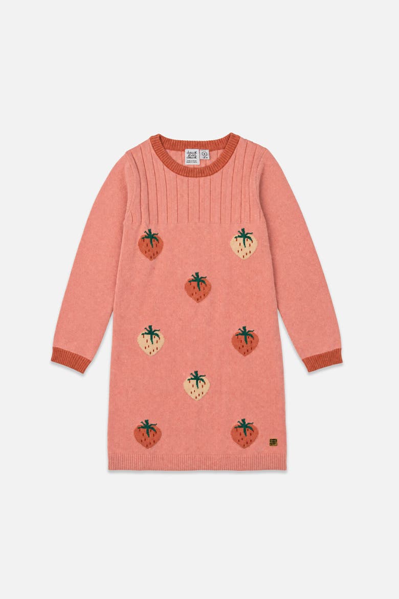 Knitted Strawberry Jacquard Ribbed Trim Dress, Main, color, Pink