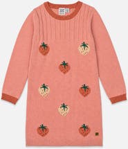 Deux par Deux Knitted Strawberry Jacquard Ribbed Trim Dress
