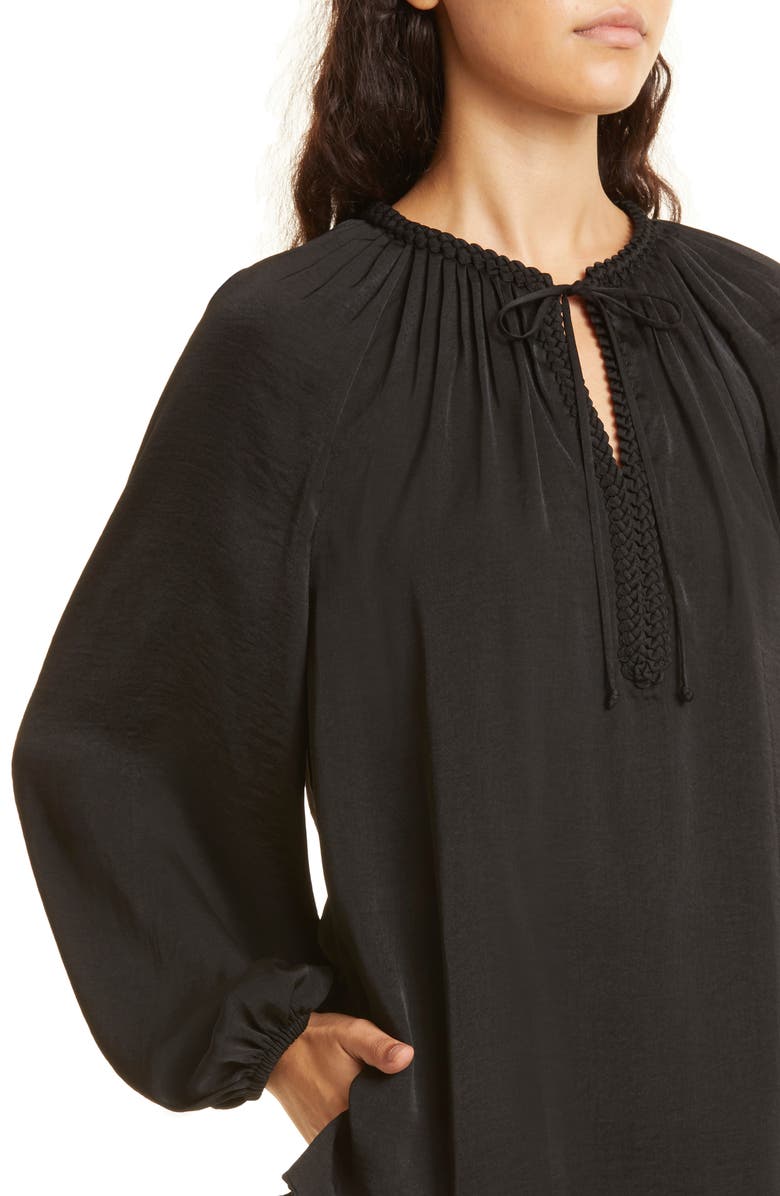 KOBI HALPERIN Rosa Braided Trim Cotton & Silk Blouse, Alternate, color, 