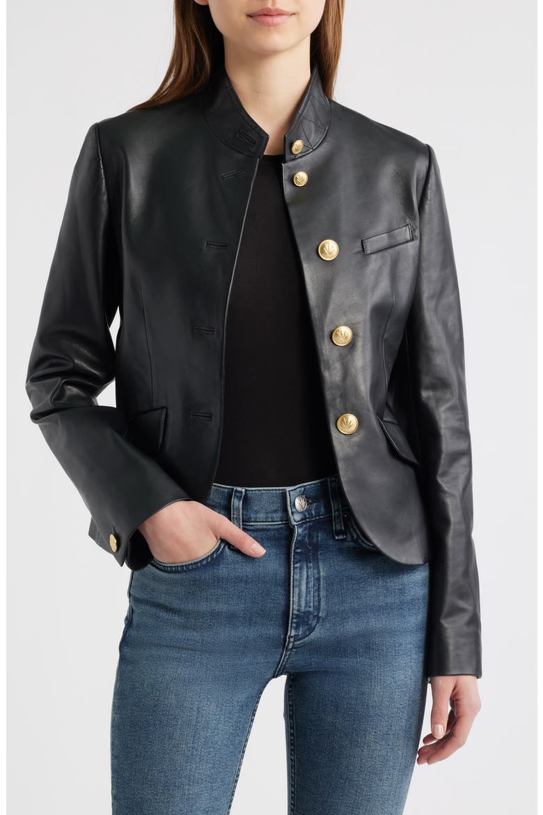 Sadie Crop Leather Blazer, Main, color, BLACK