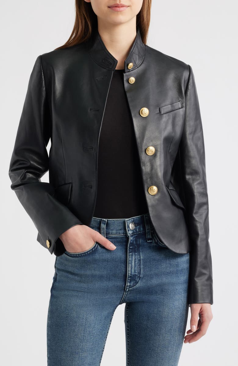 rag & bone Sadie Crop Leather Blazer, Main, color, Black
