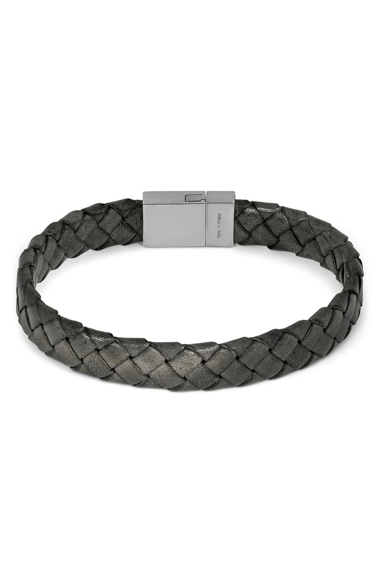 Tateossian Men's Carbon Woven Leather Bracelet, Alternate, color, Black