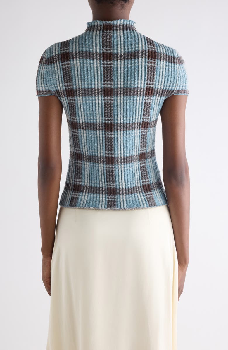 Acne Studios Plaid Short Sleeve Wool Funnel Neck Sweater, Alternate, color, Blue/ Brown