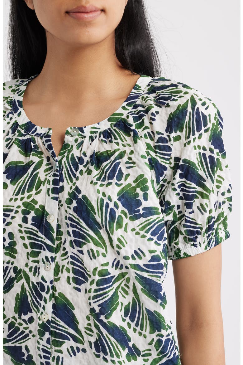 Abstract Print Puff Sleeve Button-Up Top, Alternate, color, NAVY/ GREEN