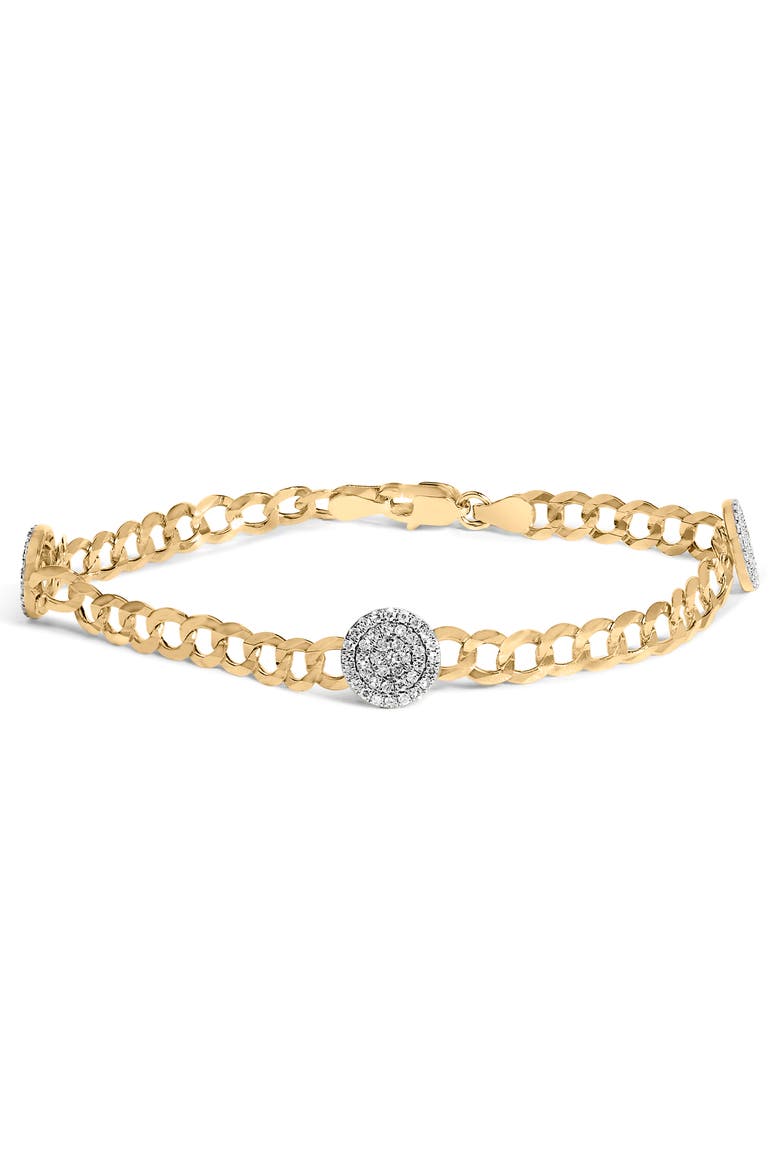 14K Yellow Gold 5/8 Cttw Diamond Cluster Curb Chain Bracelet, Main, color, Yellow Gold
