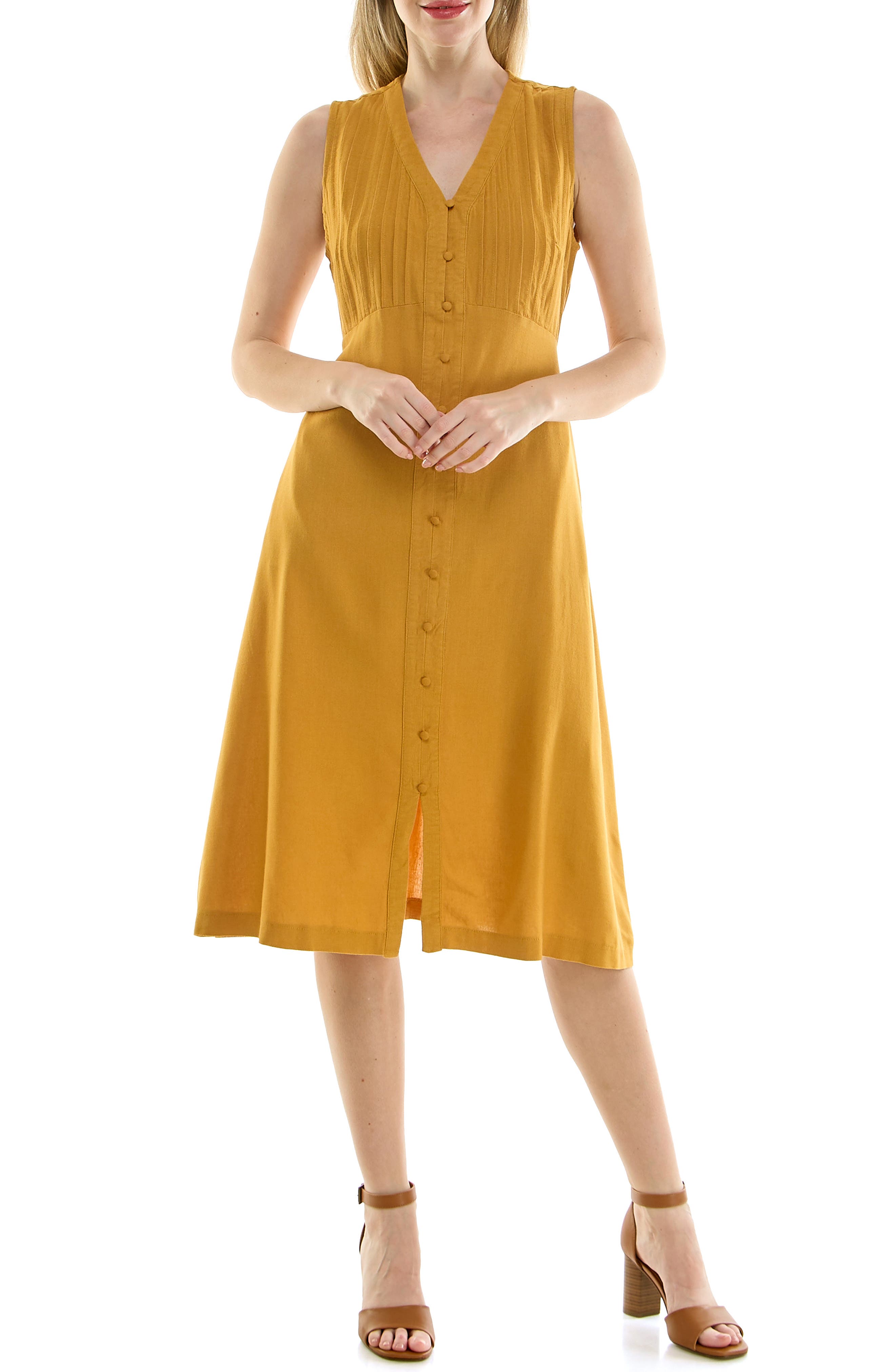 Pintucked Sleeveless Midi Dress