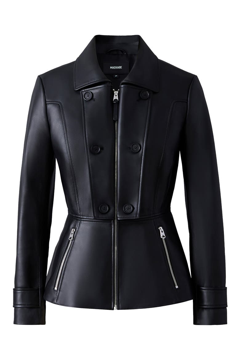Barbara Leather Peplum Jacket, Alternate, color, BLACK