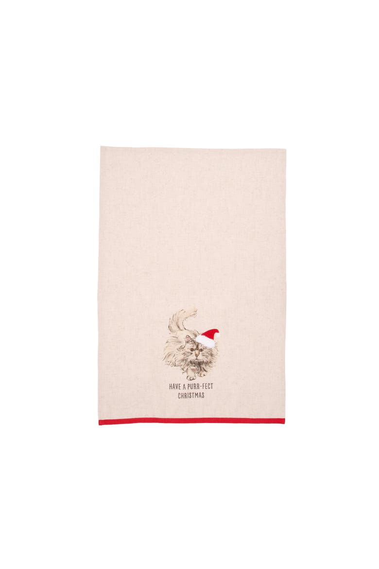Purr-Fect Christmas Cat with Santa Hat Pet Towel, Alternate, color, Beige