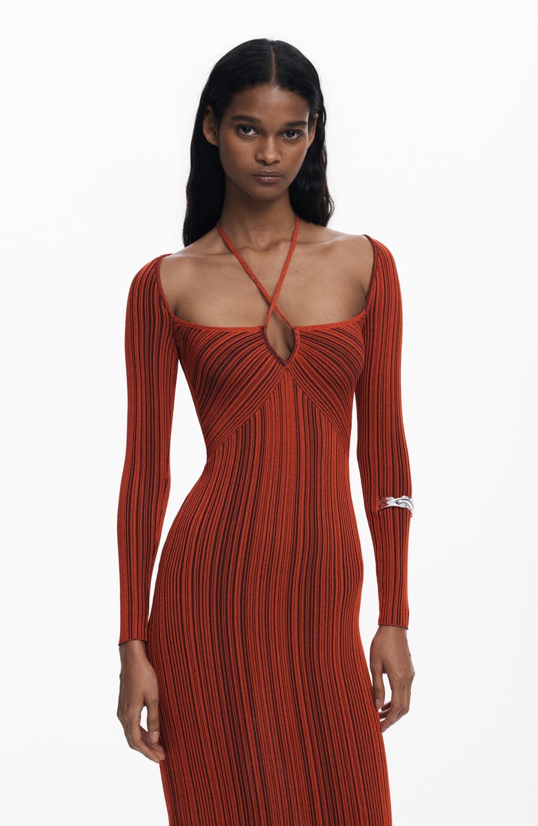 Desigual Variegated Rib Long Sleeve Knit Dress, Alternate, color, Dark Red