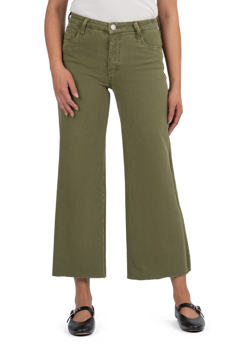 KUT from the Kloth Meg Fab Ab Raw Hem High Waist Ankle Wide Leg Jeans, Main, color, Olive