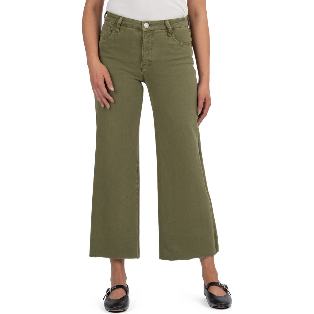 Kut From The Kloth Meg Fab Ab Raw Hem High Waist Ankle Wide Leg Jeans In Olive