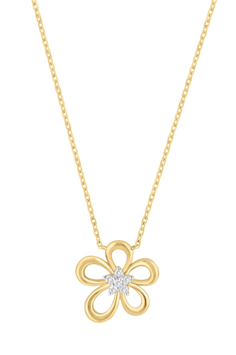 14K Gold Plated Sterling Silver Pavé Diamond Flower Pendant Necklace, Main, color, GOLD