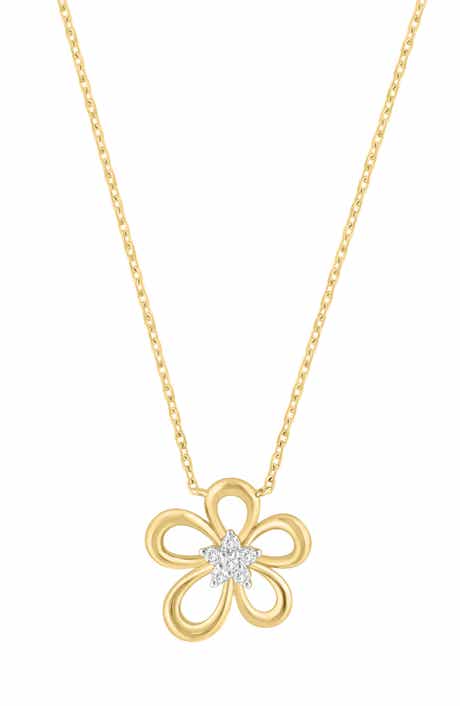 EFFY 14K Gold Plated Sterling Silver Pavé Diamond Flower Pendant Necklace
