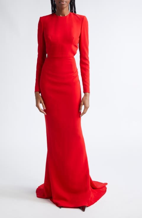 パーティードレス Stella Mccartney Long Sleeve Deep V-Neck Gown Deep V-neck satin maxi dress in green - Stella Mc Cartney