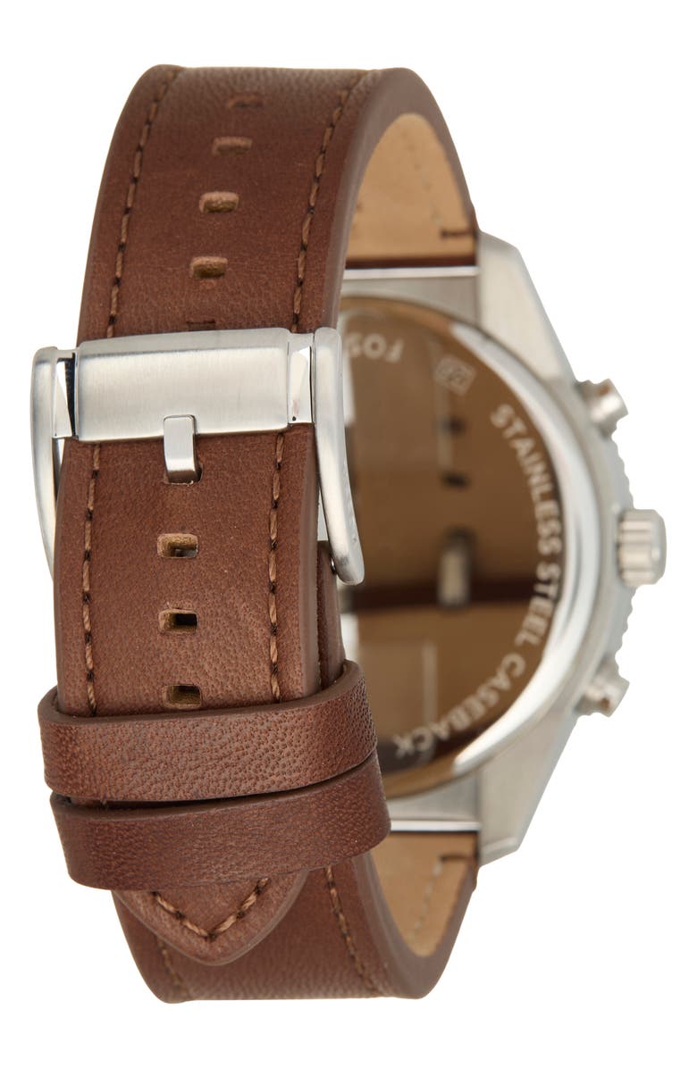 Fossil Brox Multifunction Leather Strap Watch, 50mm, Alternate, color, Silver