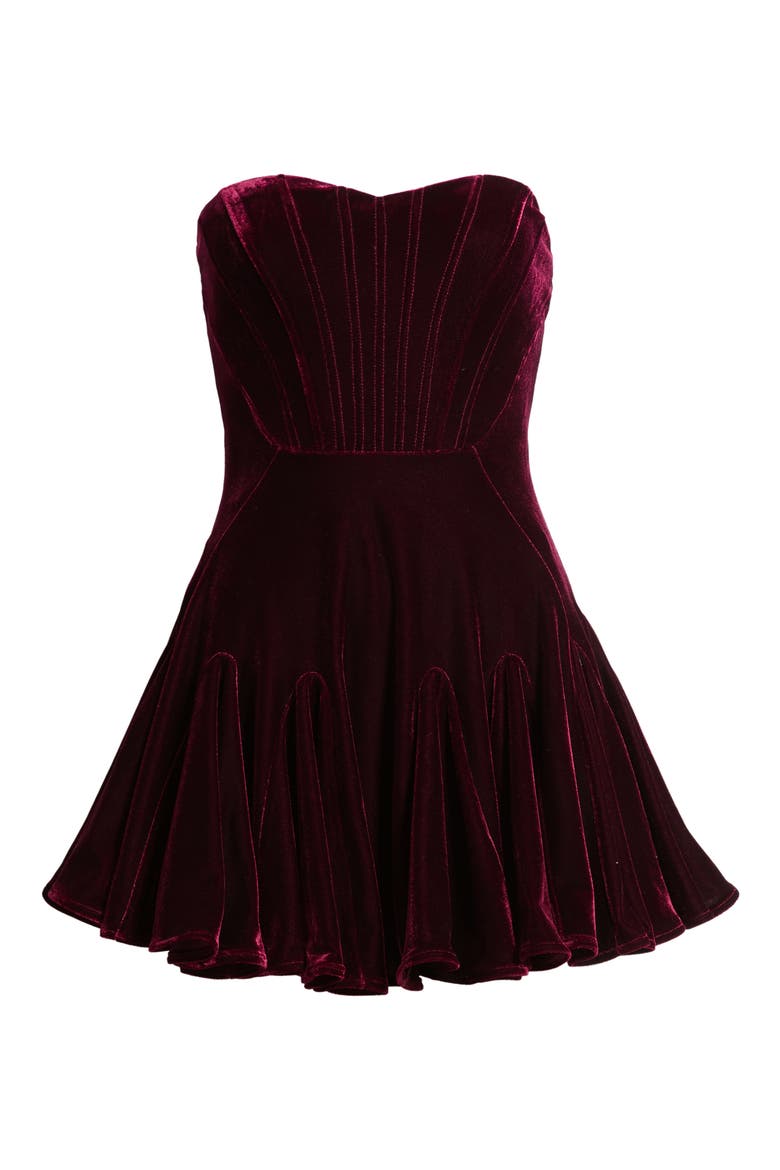 Zarae Corset Strapless Velvet Minidress, Alternate, color, MERLOT