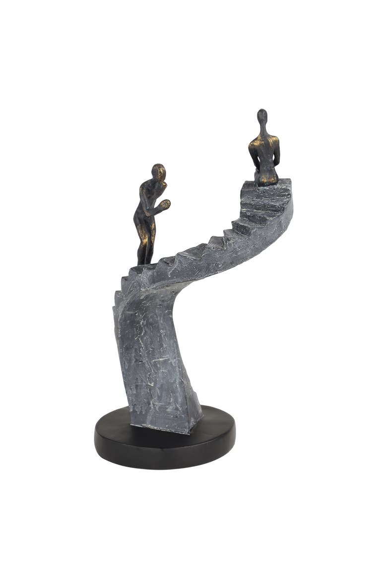 Black Polystone People Sculpture with Stairs, Alternate, color, BLACK