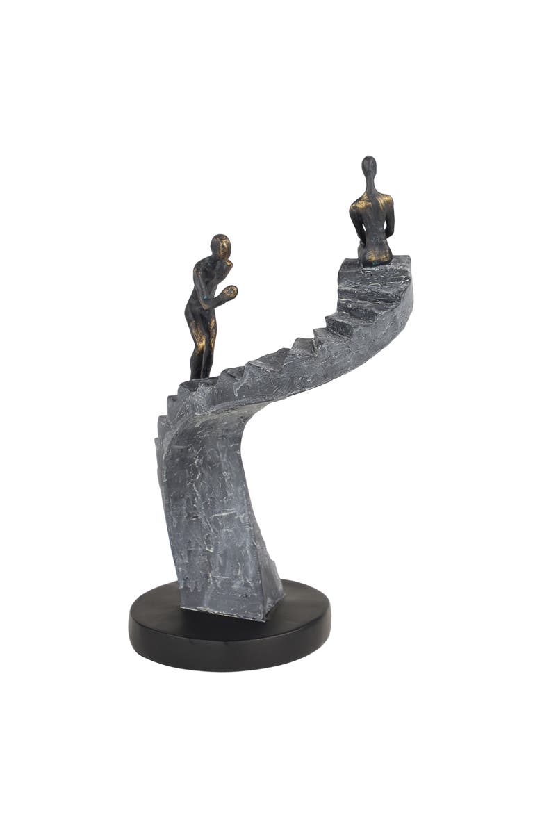 WILLOW ROW Black Polystone People Sculpture with Stairs, Alternate, color, Black