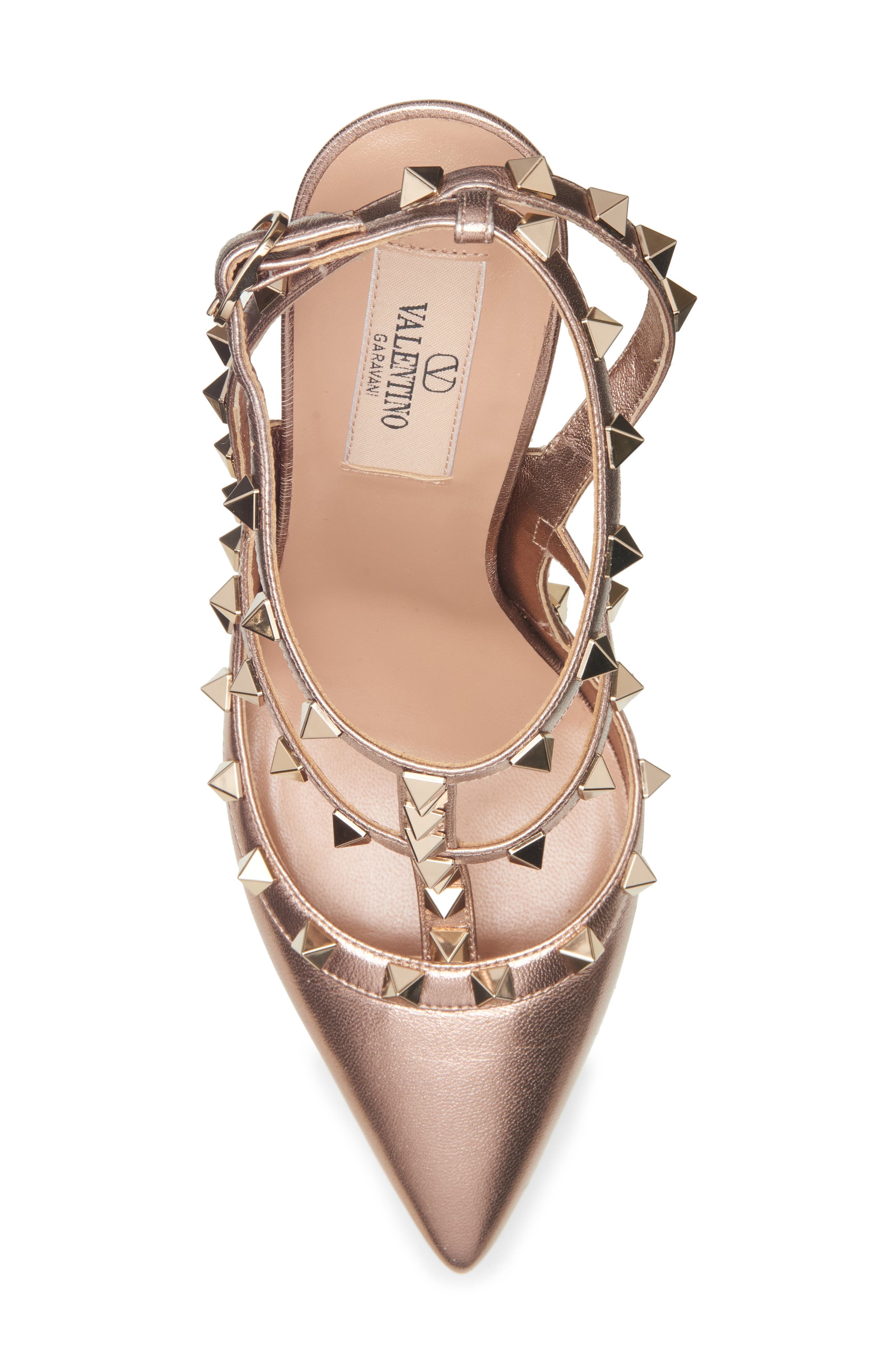 Valentino Garavani Rockstud Metallic Ankle Strap Pump, Alternate, color, Rose