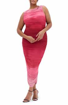 City Chic Halo Ombré Ruched Sleeveless Maxi Dress