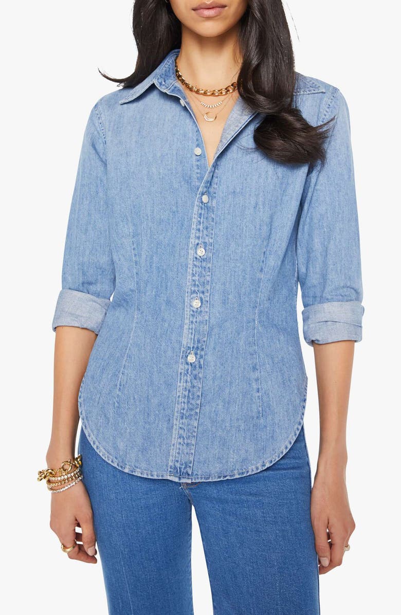 MOTHER The Itty Bitty Pinchie Frenchie Denim Button-Up Shirt, Main, color, 