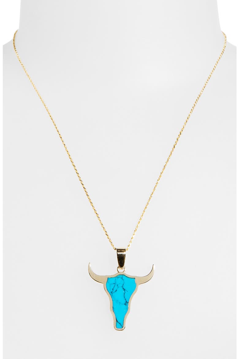 Mini Steer Inlay Pendant Necklace, Alternate, color, YELLOW GOLD