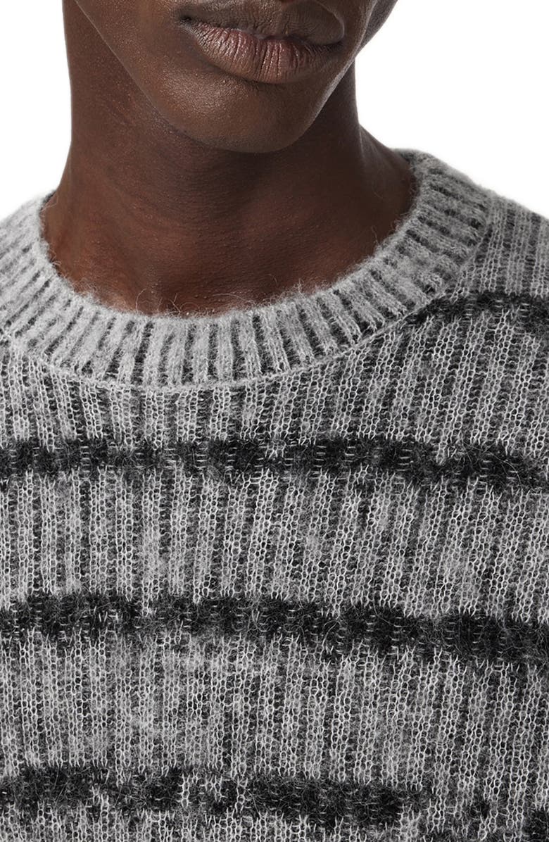 AllSaints Dissolved Stripe Crewneck Sweater, Alternate, color, Grey/ Black