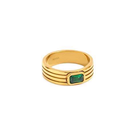 Glass Stone Plated Stainless Steel Ring