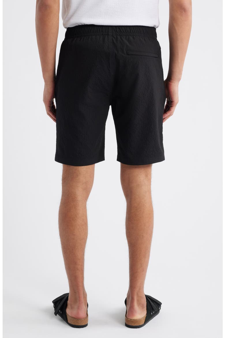 Slim Fit Drawstring Seersucker Shorts, Alternate, color, BLACK