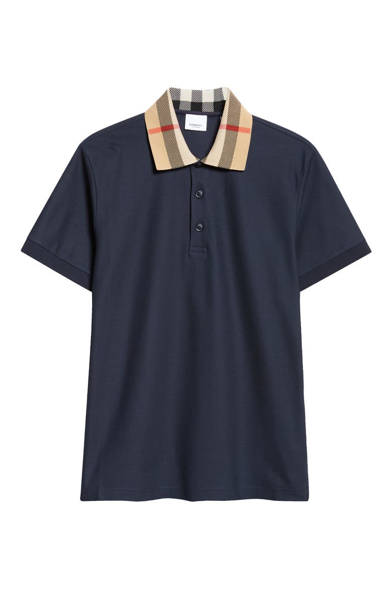 Cody Check Collar Cotton Piqué Polo, Main, color, SMOKED NAVY