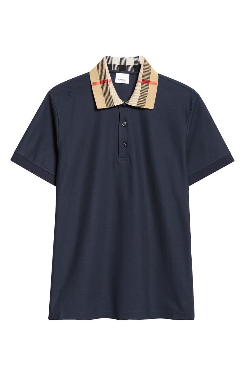 Burberry Cody Check Collar Cotton Piqué Polo, Main, color, Smoked Navy