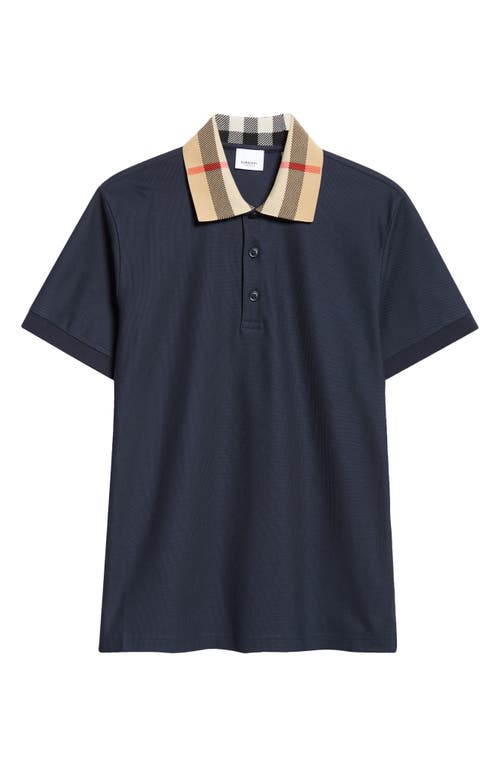 Burberry Cody Polo Shirt With Check Collar In Blue